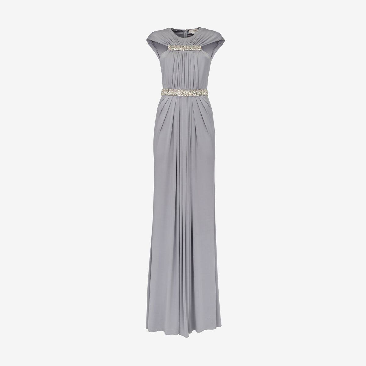 Alexander McQueen Women's Silver Gathered Cape Evening Dress - 2 (Viscose & Elastan)